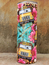 Load image into Gallery viewer, School bus tumbler pink flowers