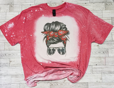 Messy bun KC Chiefs bleached T