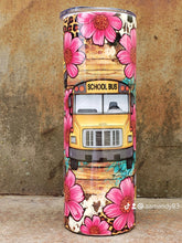 Load image into Gallery viewer, School bus tumbler pink flowers